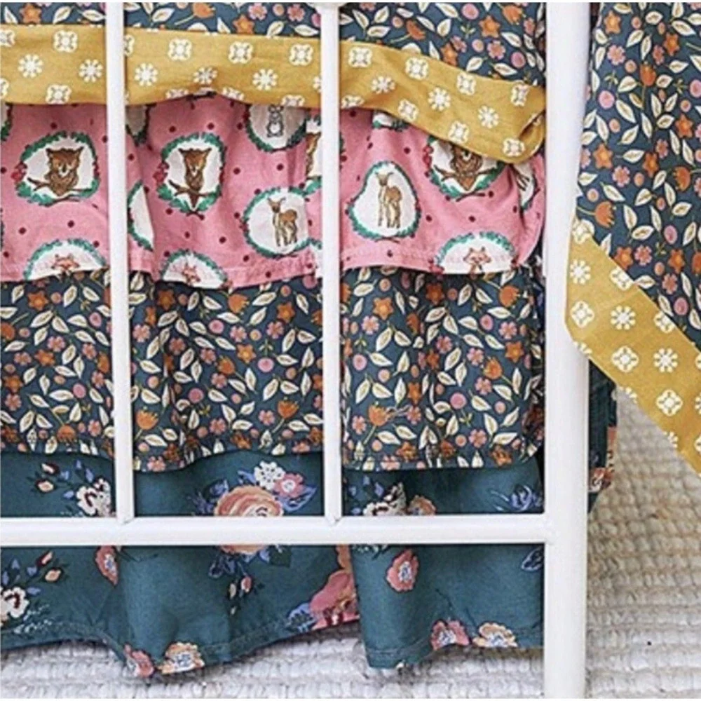 MATILDA JANE Girls Twin bed dust ruffle Tiered Skirt Bedroom Rosy Blossom NEW